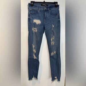 Express Blue Skinny Jeans with Vintage Distressing